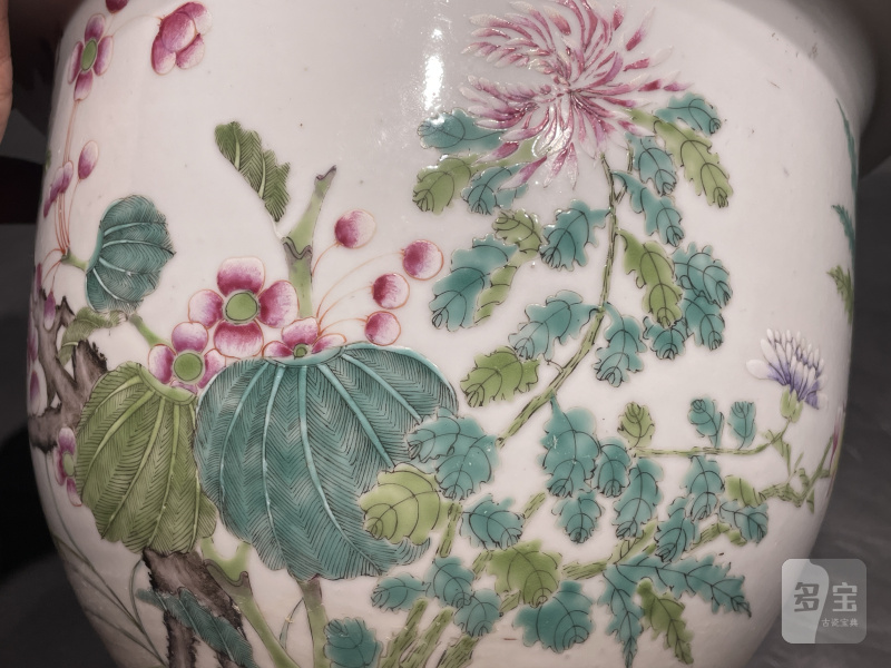 民国 粉彩花卉纹花盆（带托） - 图7